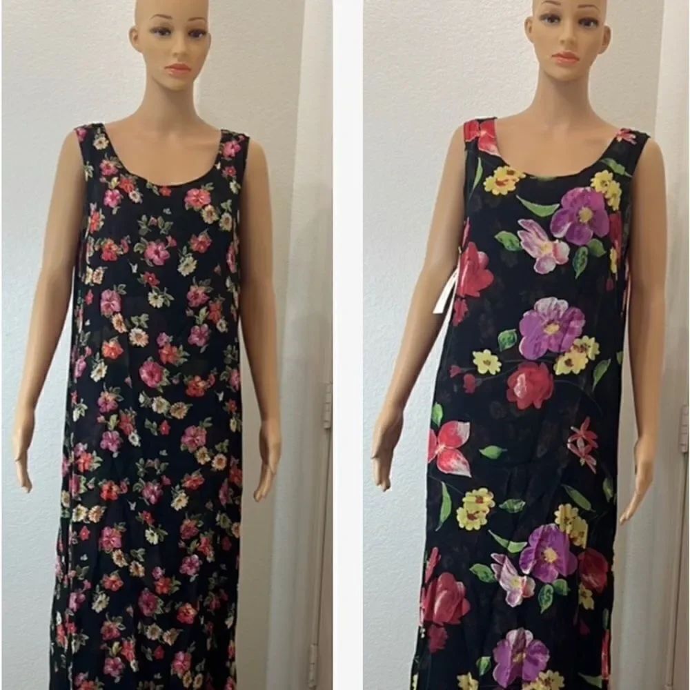 Endless Options Reversible Dress Size Large Scoop Neck Sleeveless Maxi Floral